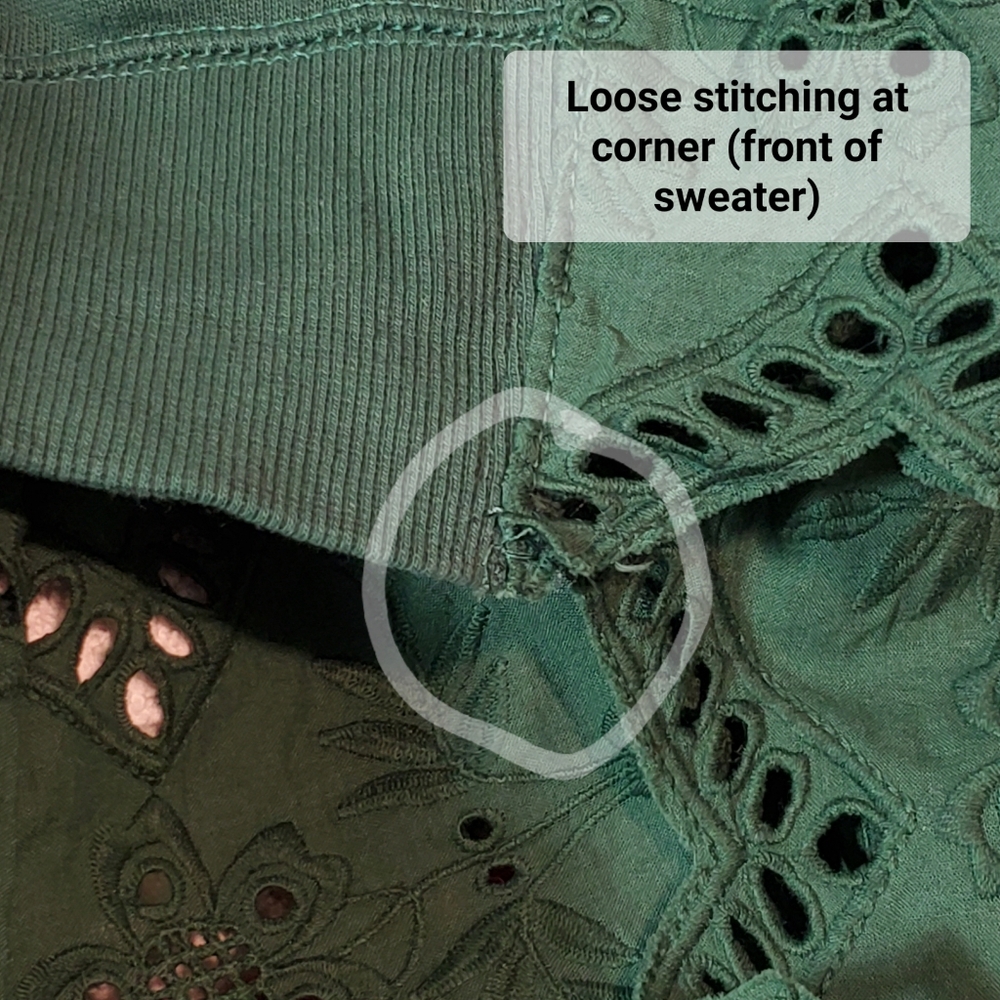 Anthropologie Forever That Girl Boho Green Lace Eyelet Sweatshirt Sweater S - Picture 6 of 16